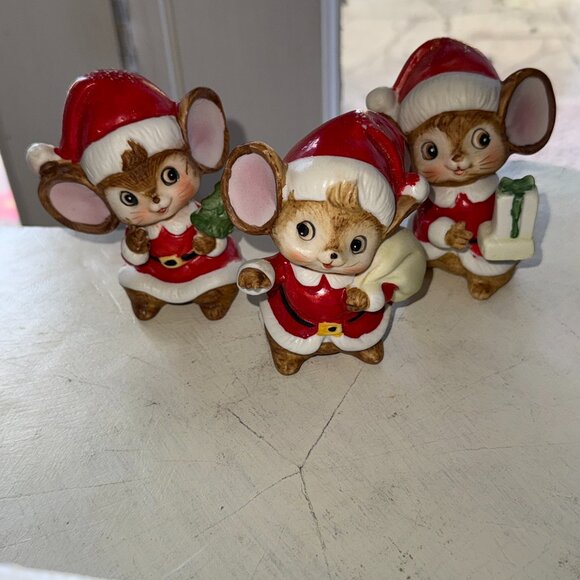 Vintage HOMCO Christmas Santa Mice Porcelain Figurines Set of 3 #5405 Holidays - Picture 1 of 15